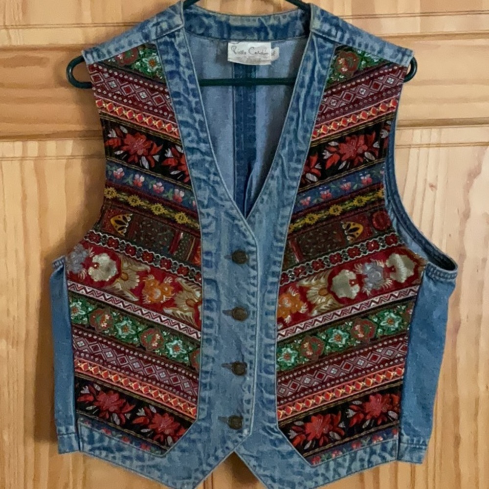 Eclectic ribbon/denim XL Pierre Cardin Vest